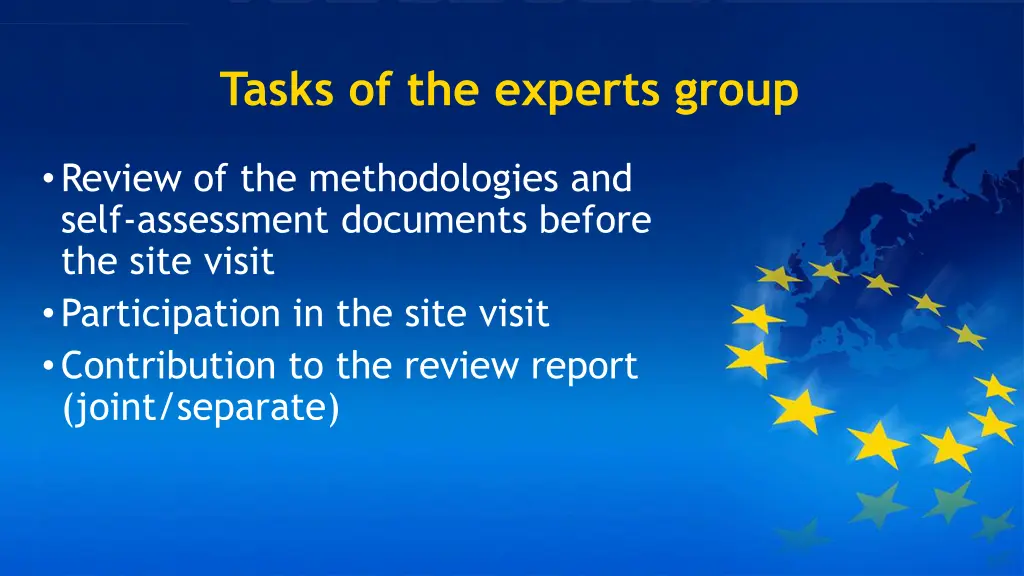 tasks of the experts group
