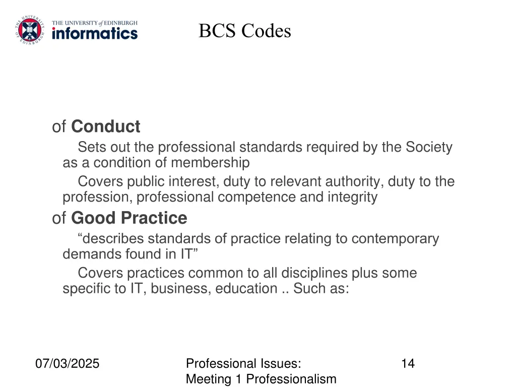 bcs codes