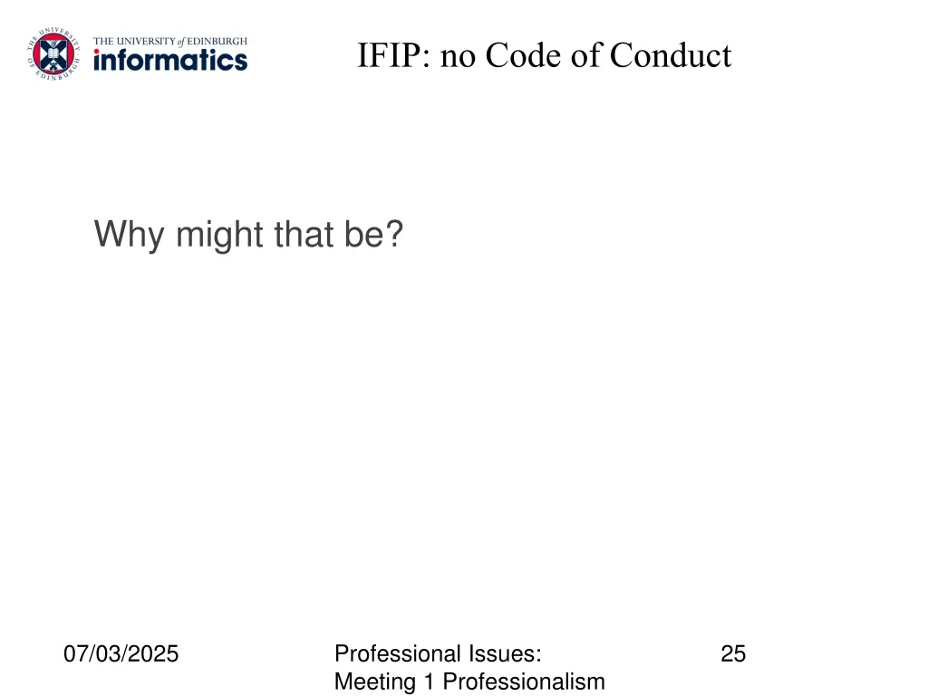 ifip no code of conduct