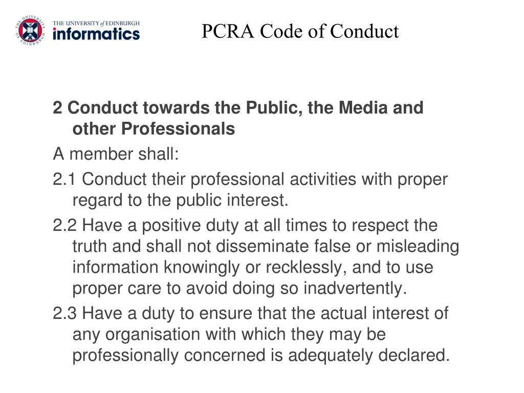 pcra code of conduct