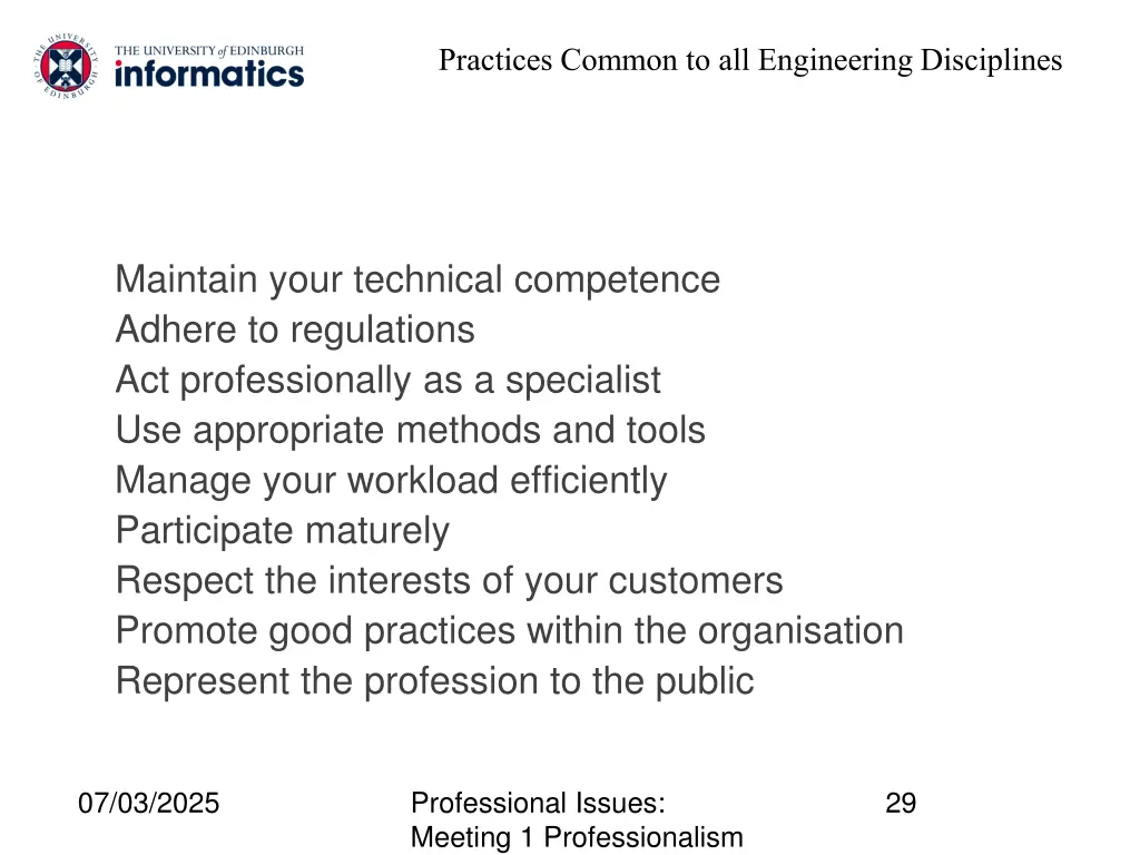 practices common to all engineering disciplines