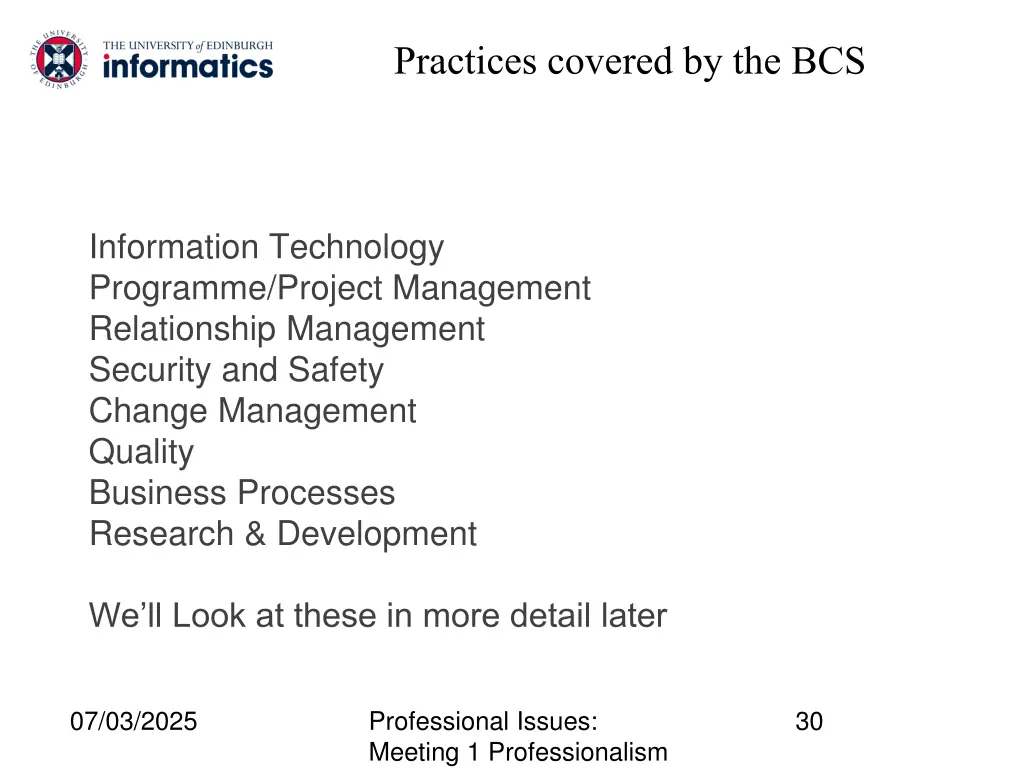 practices covered by the bcs