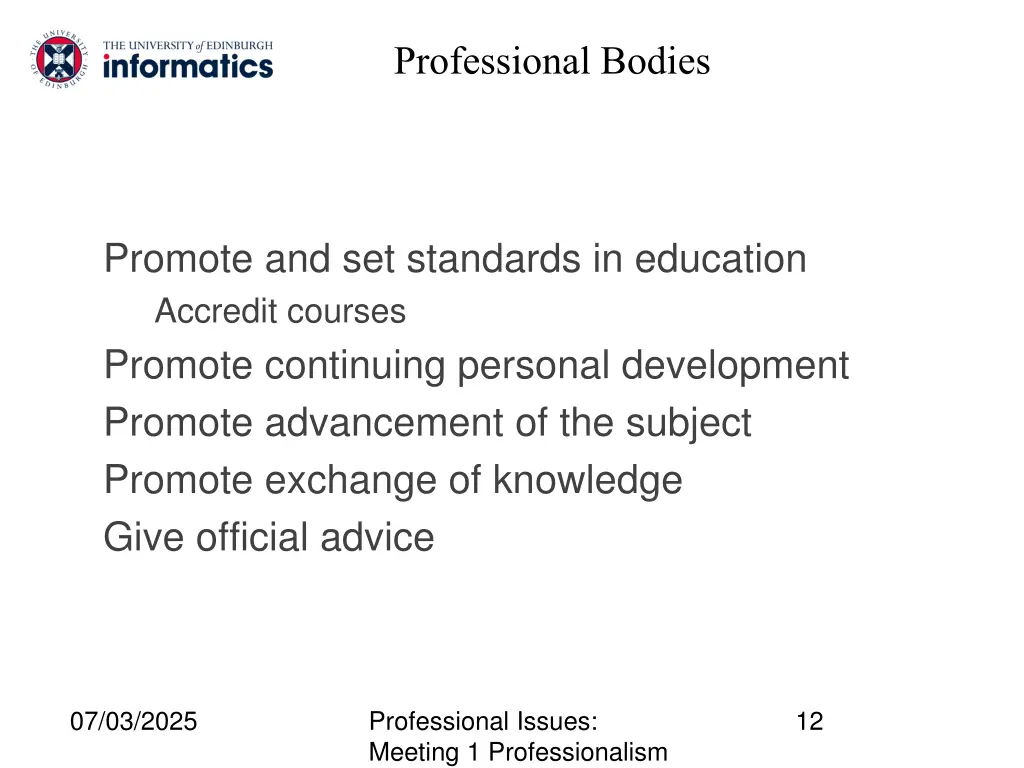 professional bodies
