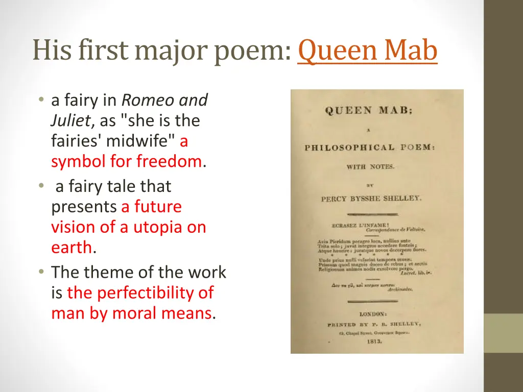 his first major poem queen mab