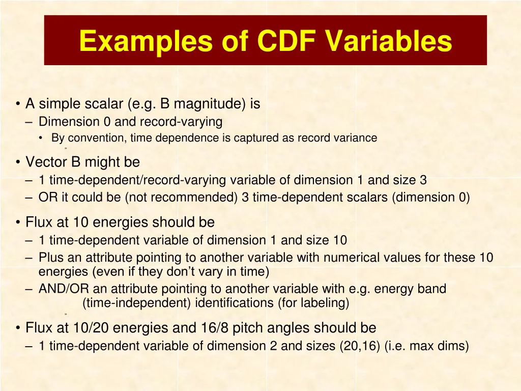 examples of cdf variables