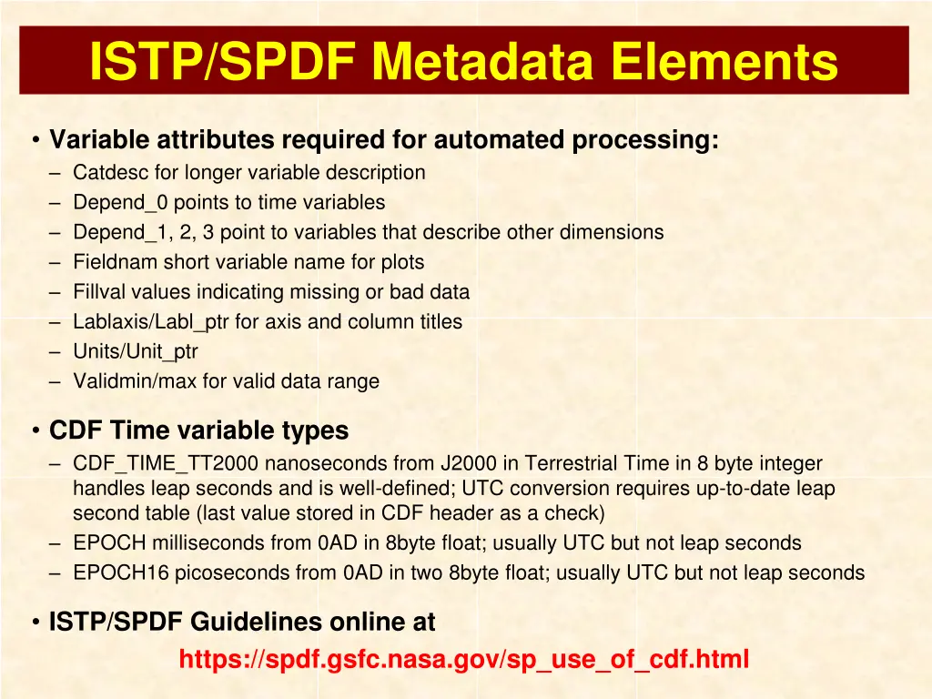 istp spdf metadata elements
