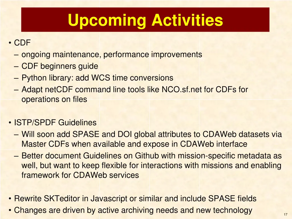 upcoming activities
