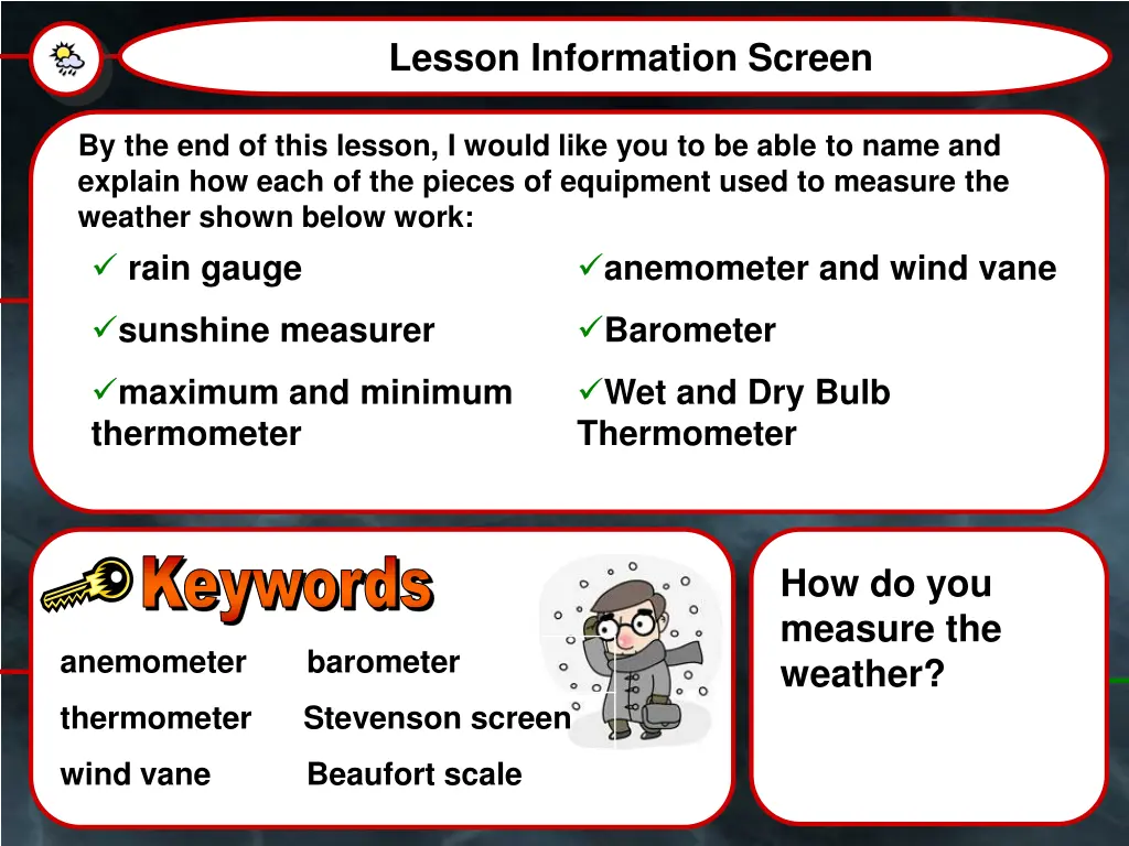 lesson information screen
