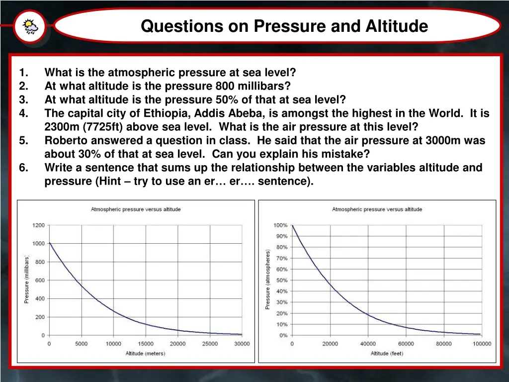 questions on pressure and altitude