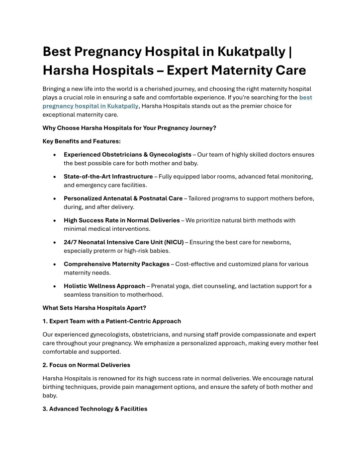 best pregnancy hospital in kukatpally harsha
