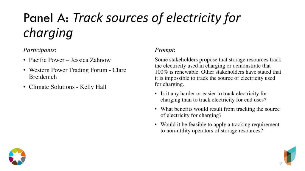 panel a track sources of electricity for charging
