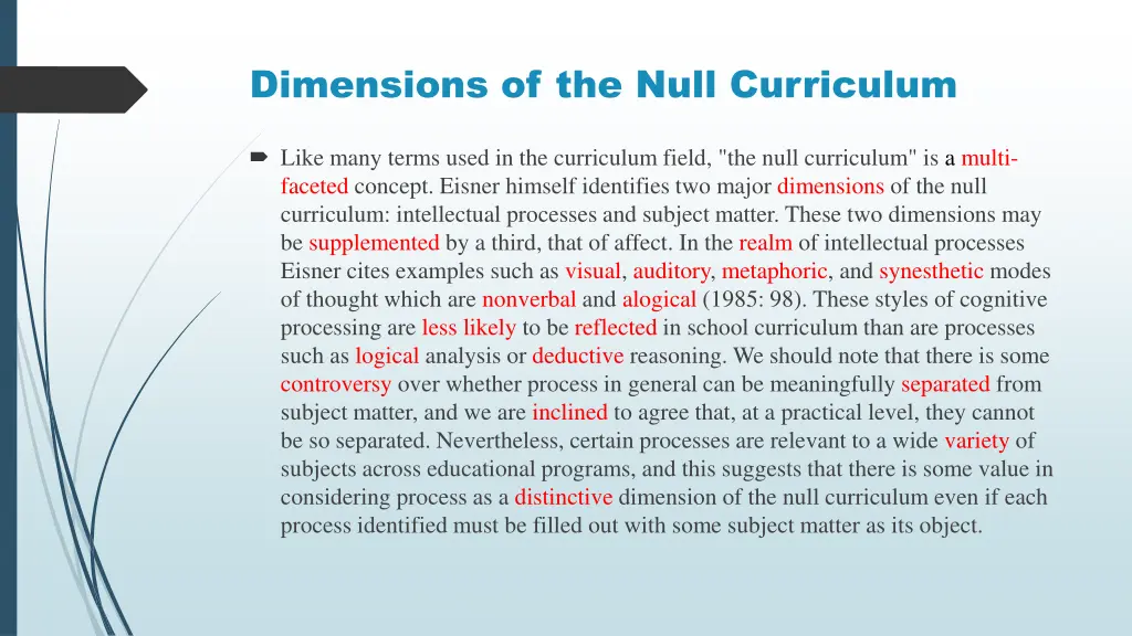 dimensions of the null curriculum
