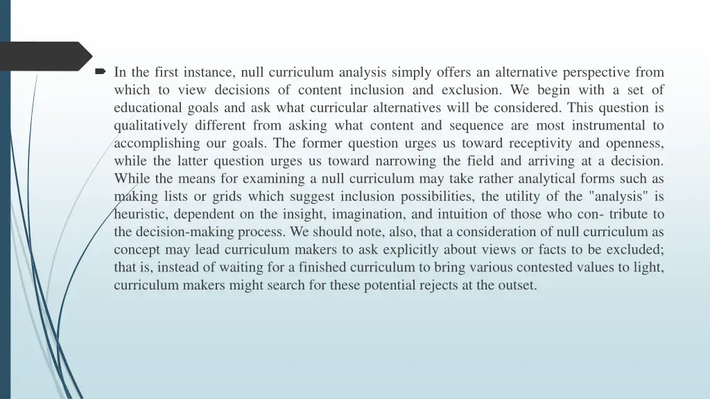 in the first instance null curriculum analysis