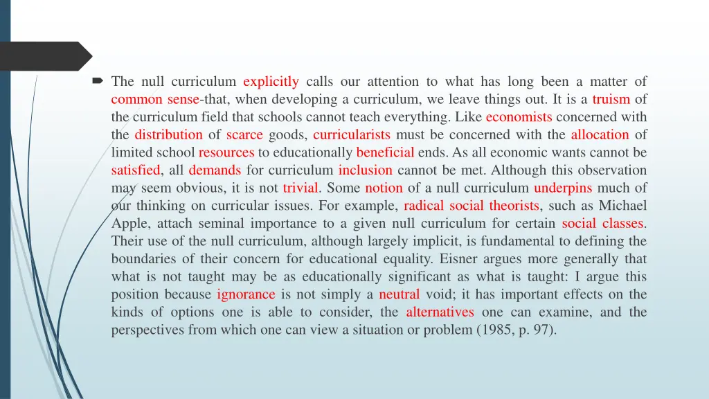 the null curriculum explicitly calls