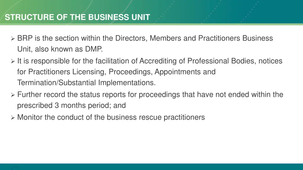 structure of the business unit