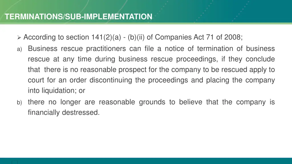 terminations sub implementation