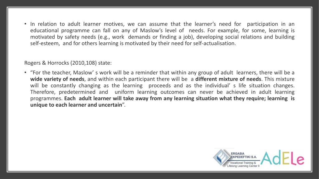 in relation to adult learner motives