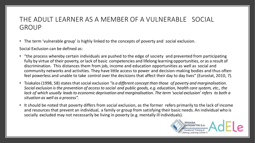 the adult learner as a member of a vulnerable