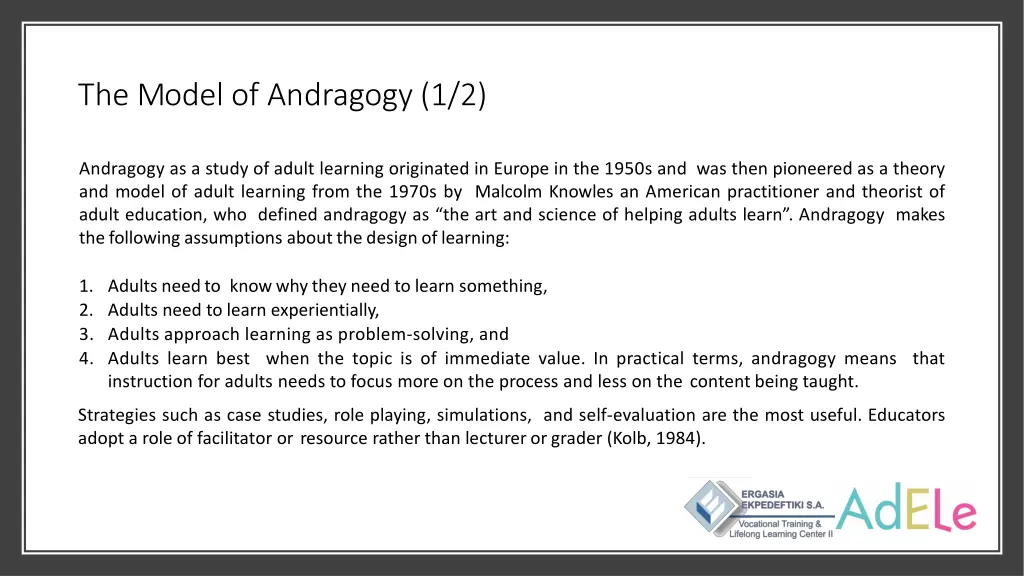 the model of andragogy 1 2