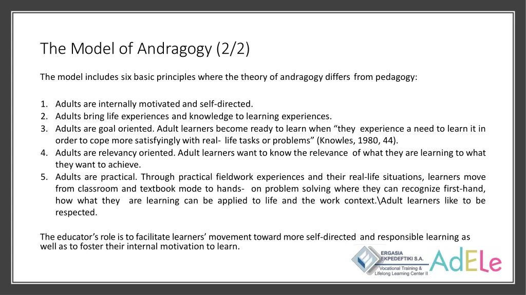 the model of andragogy 2 2
