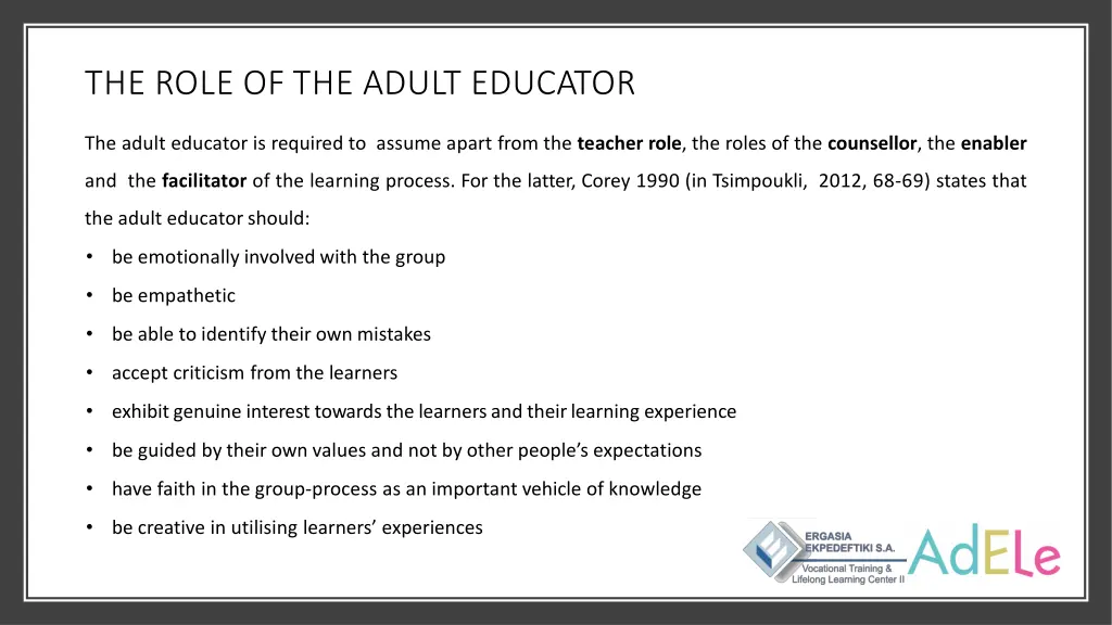 the role of the adult educator