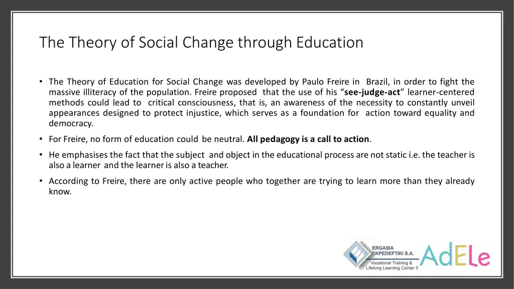 the theory of social change through education