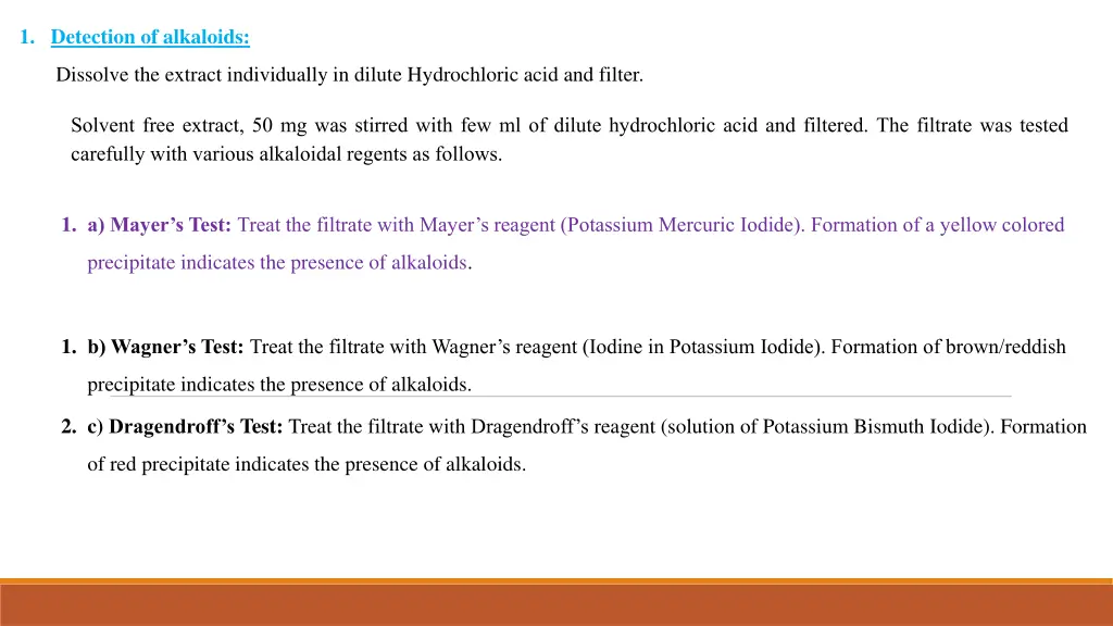 1 detection of alkaloids