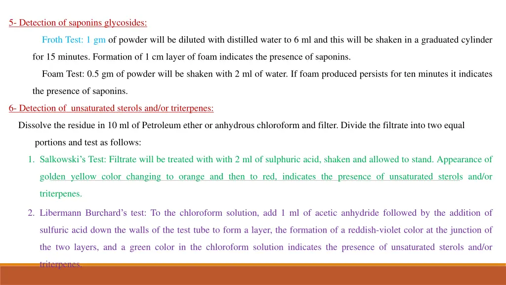 5 detection of saponins glycosides