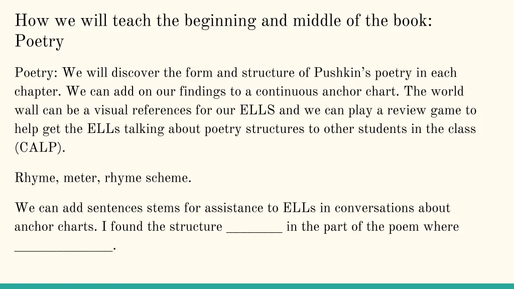 how we will teach the beginning and middle