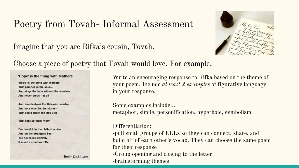 poetry from tovah informal assessment