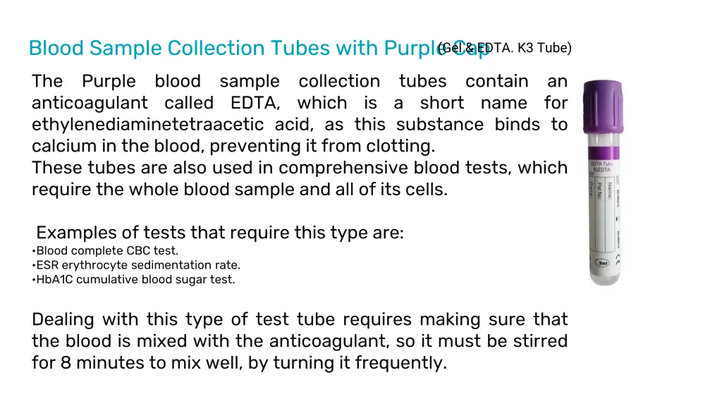 blood sample collection tubes with purple cap