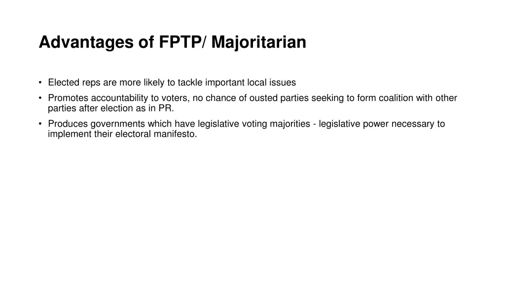 advantages of fptp majoritarian