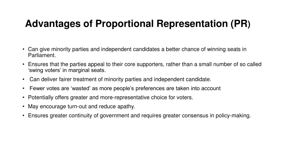 advantages of proportional representation pr