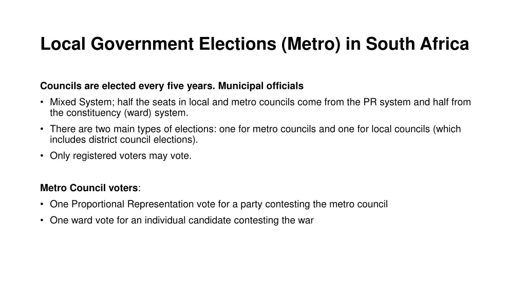 local government elections metro in south africa