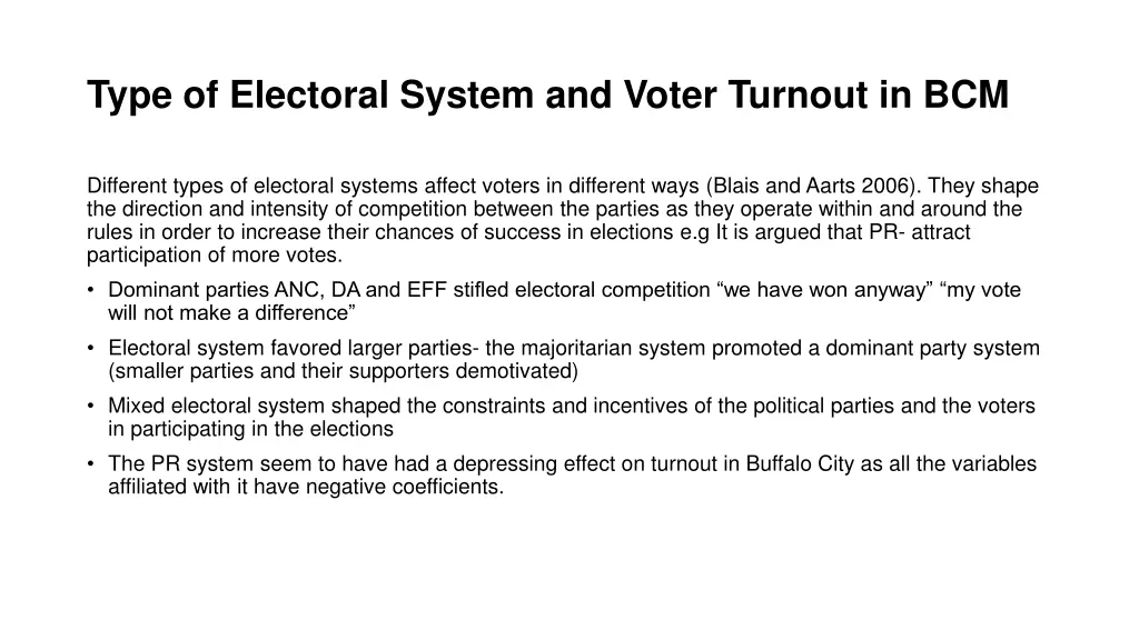 type of electoral system and voter turnout in bcm