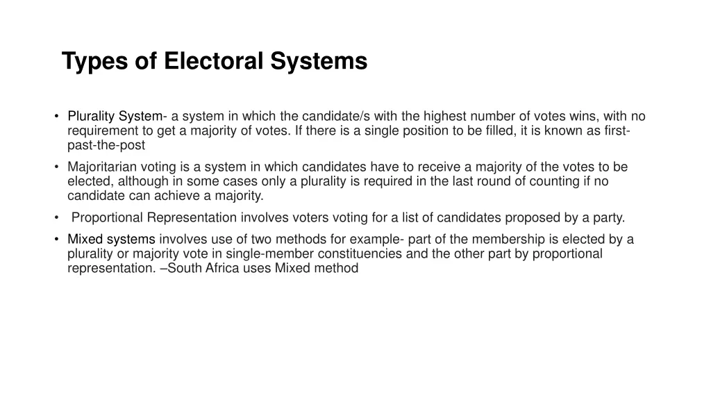 types of electoral systems
