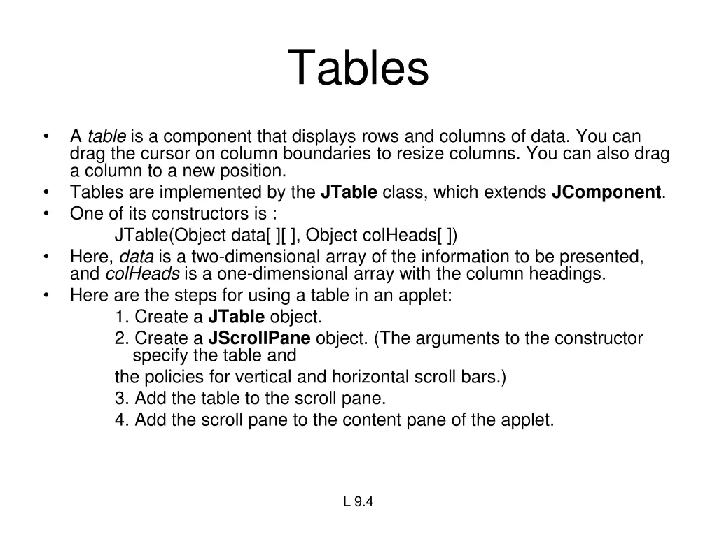 tables