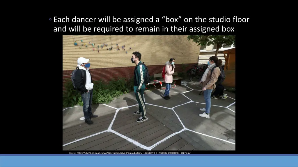 each dancer will be assigned a box on the studio