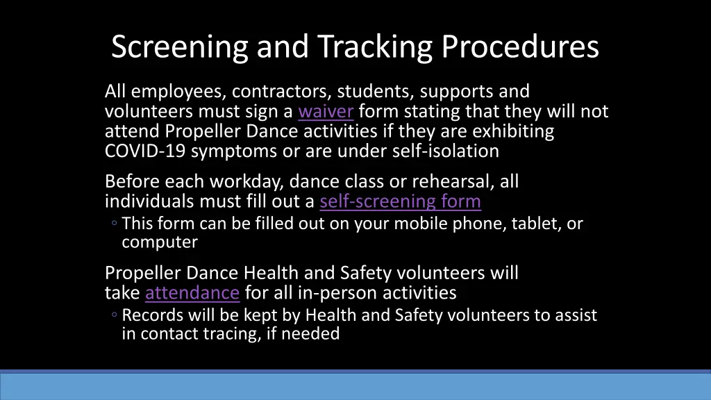 screening and tracking procedures