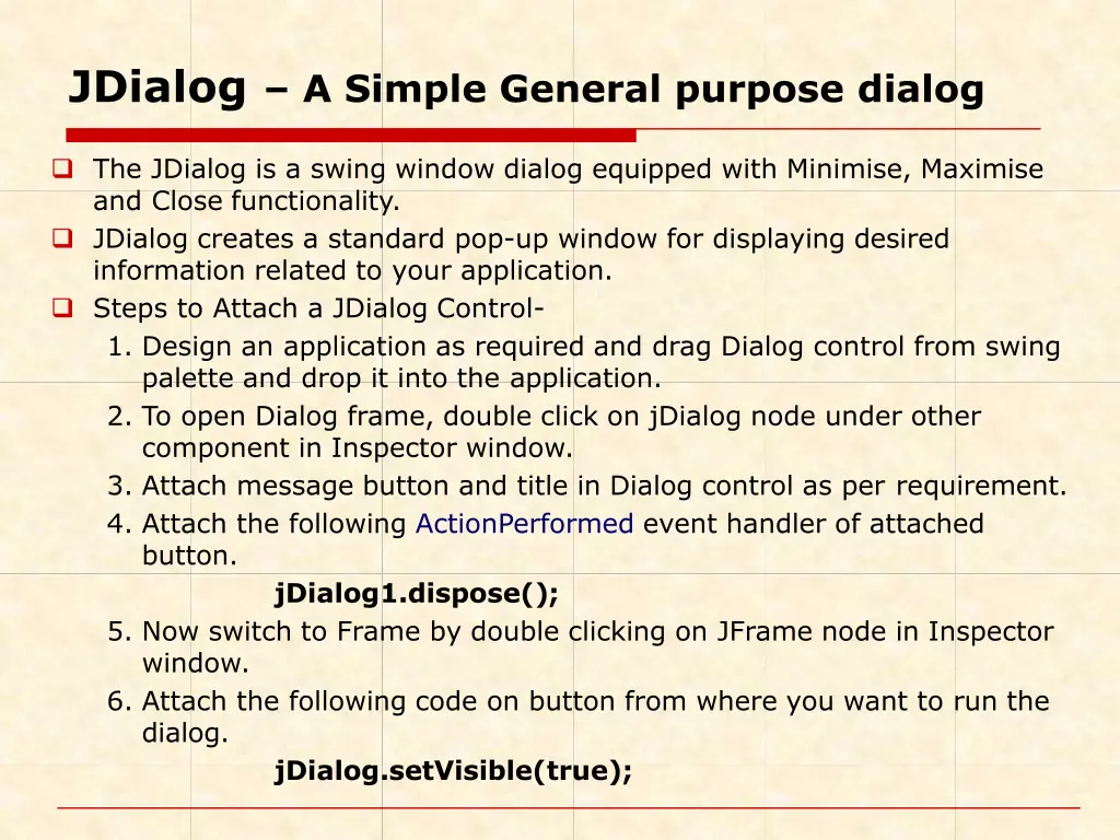 jdialog a simple general purpose dialog