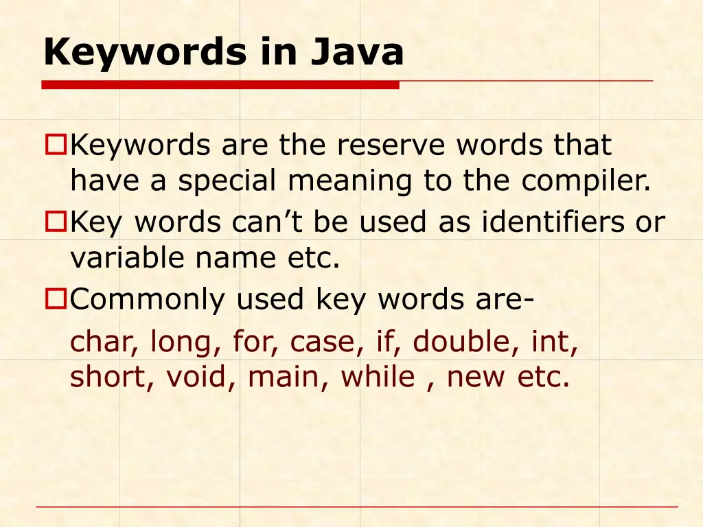 keywords in java