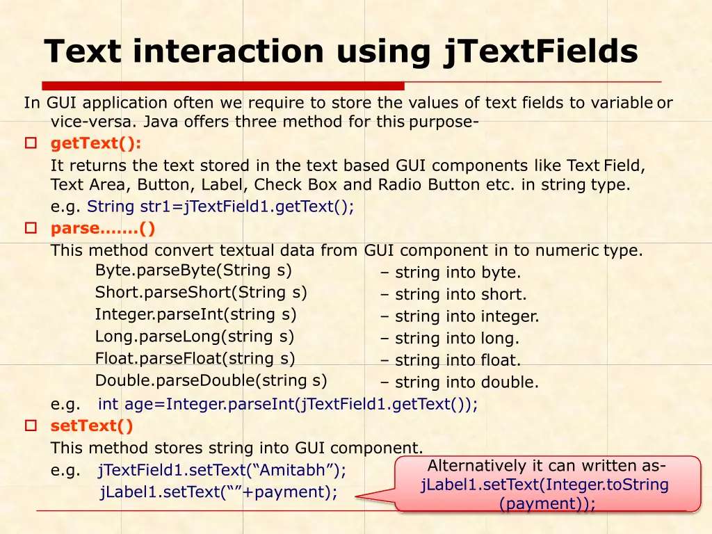 text interaction using jtextfields
