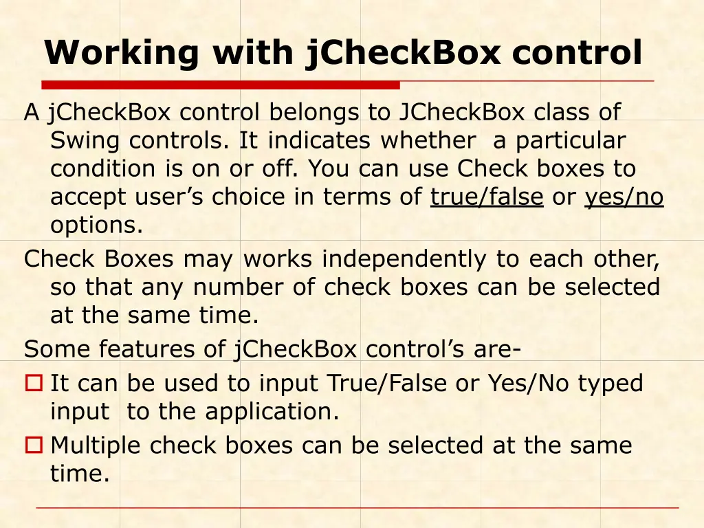 working with jcheckbox control