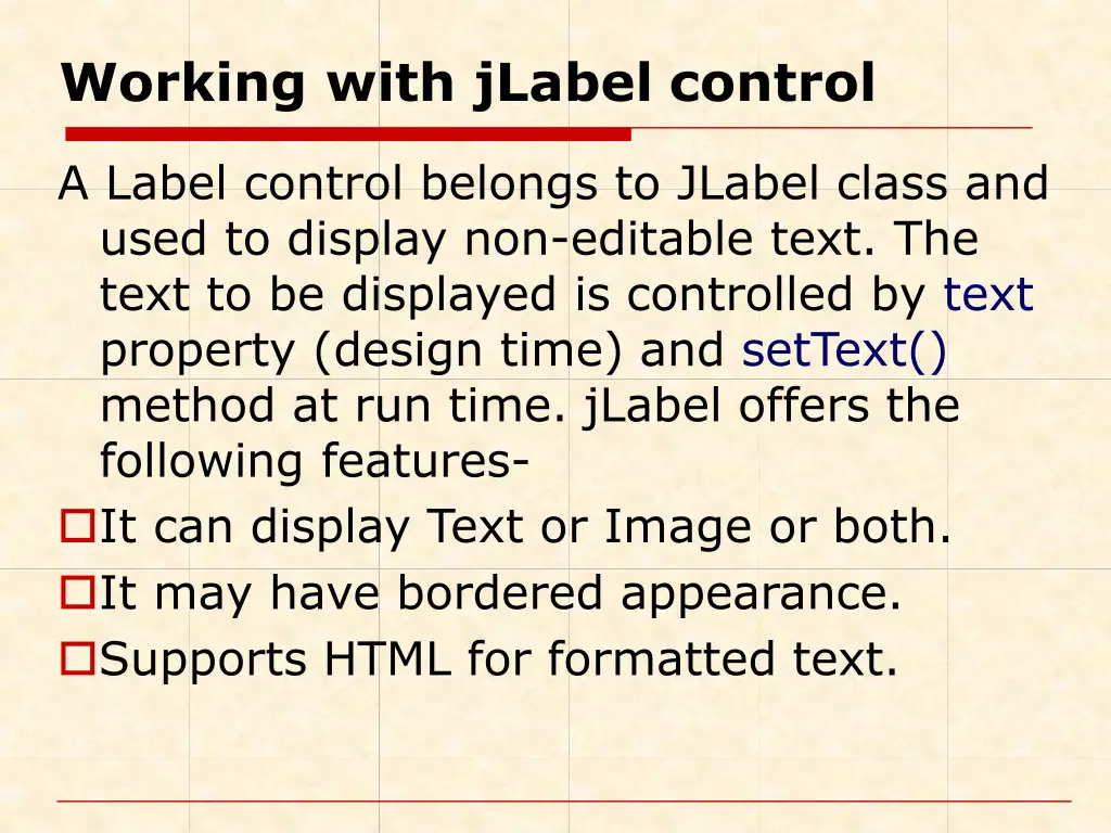 working with jlabel control