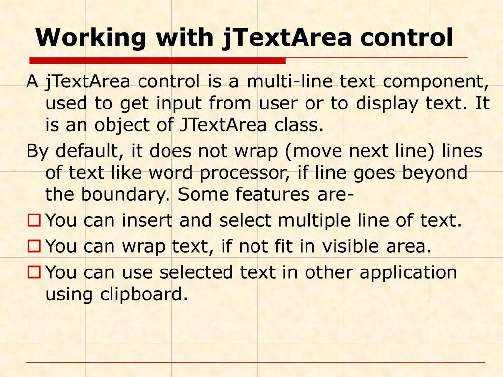working with jtextarea control