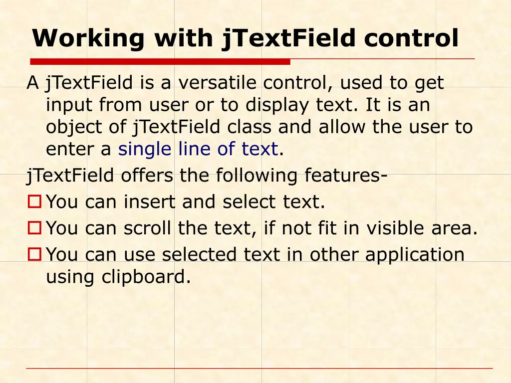 working with jtextfield control