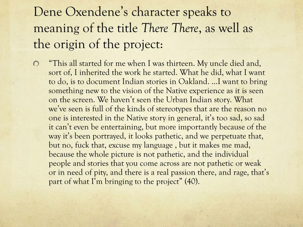 dene oxendene s character speaks to meaning