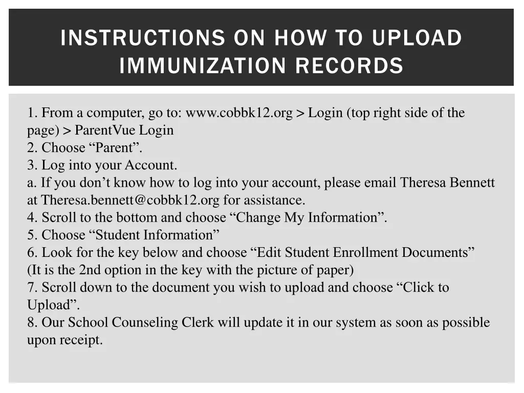 instructions on how to upload immunization records