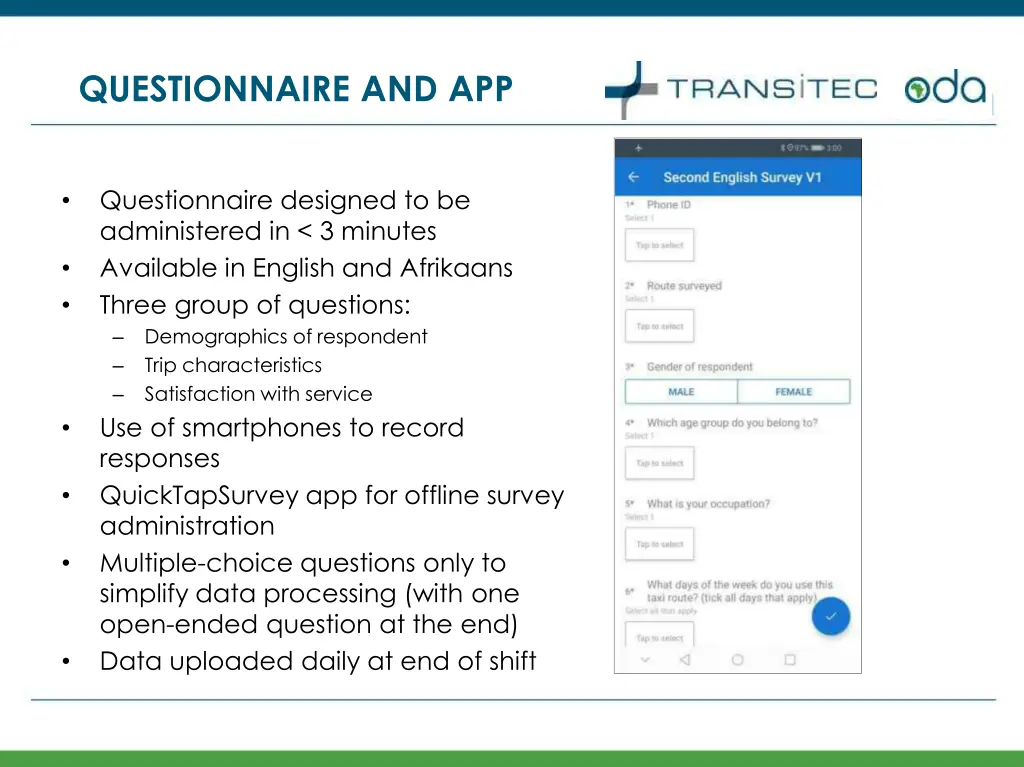 questionnaire and app