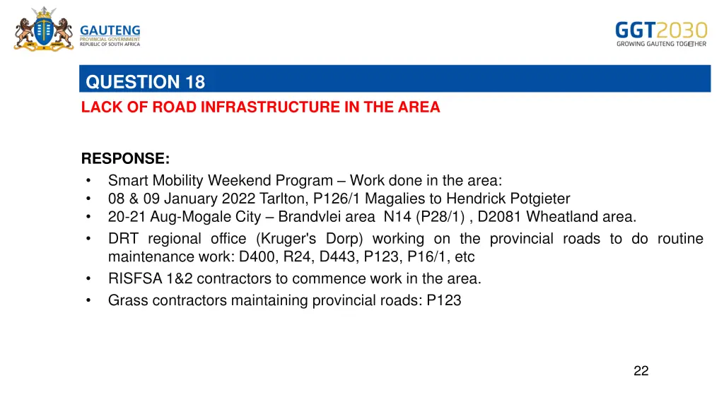 question 18 lack of road infrastructure